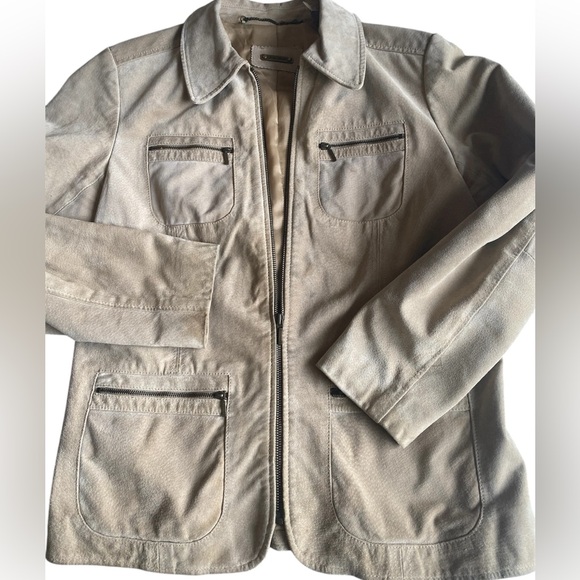 Vintage Suede Zip Front Jacket with Zip Pockets, Buff, Cream, Tan, Fully lined M - Picture 10 of 16